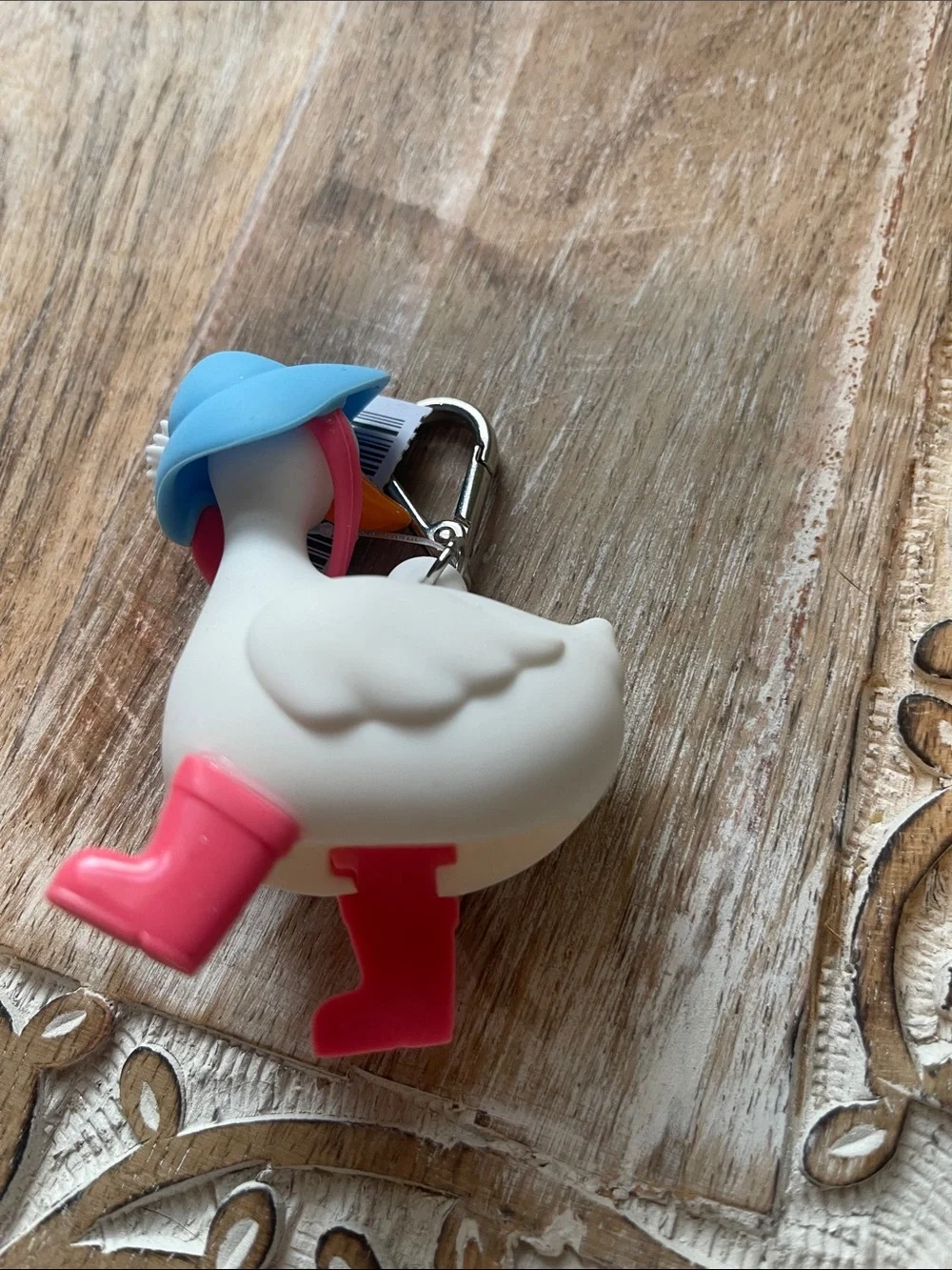 Duck Keychain Charm with Pink Boots & Blue Hat Pocketbac Holder